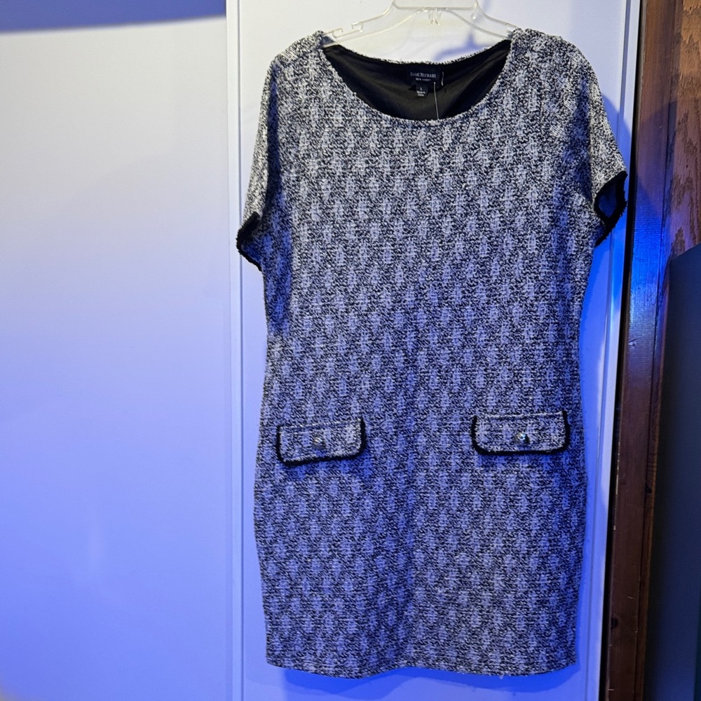 Isaac Mizrahi Black and Gray Textured Mini Dress